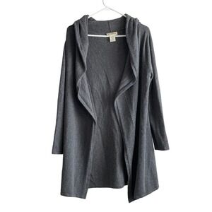 Womens Open Front Cardigan Sweater Small Wool Blend Gray Hood Travel Smith
